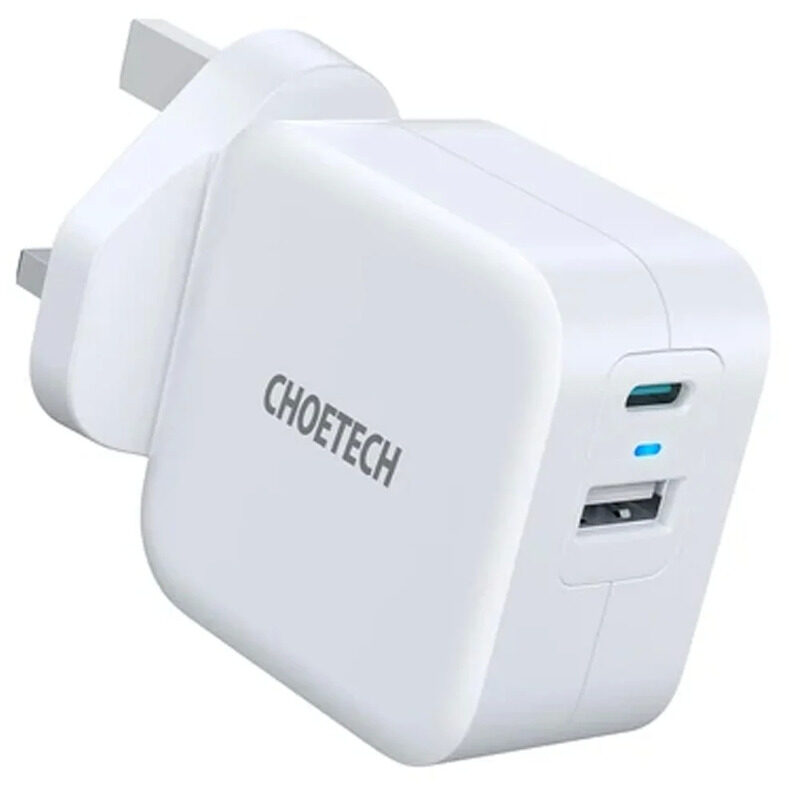 Choetech PD+QC 38W Dual Ports USB Type-C Fast Wall Charger, PD5002-UK-WH, White
Choetech PD+QC 38W Dual Ports USB Type-C Fast Wall Charger, PD5002-UK-WH, White