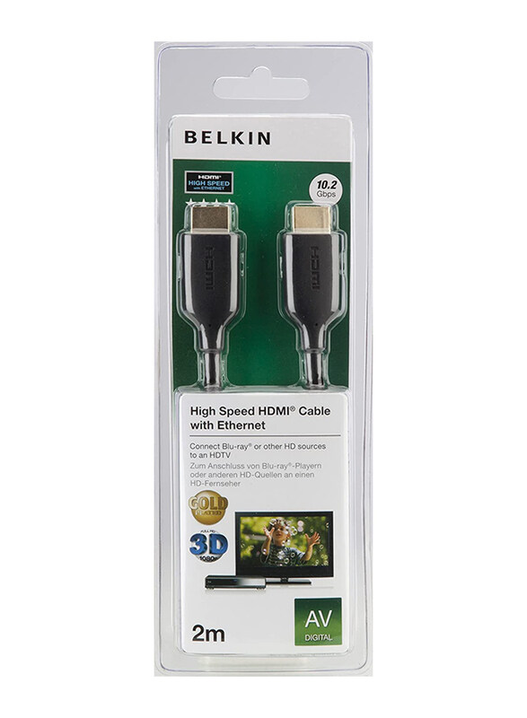 Belkin 2-Meters Gold Plated HDMI Display Cable, High Speed HDMI to HDMI for TV, Laptop, Macbooks, Black
Belkin 2-Meters Gold Plated HDMI Display Cable, High Speed HDMI to HDMI for TV, Laptop, Macbooks, Black