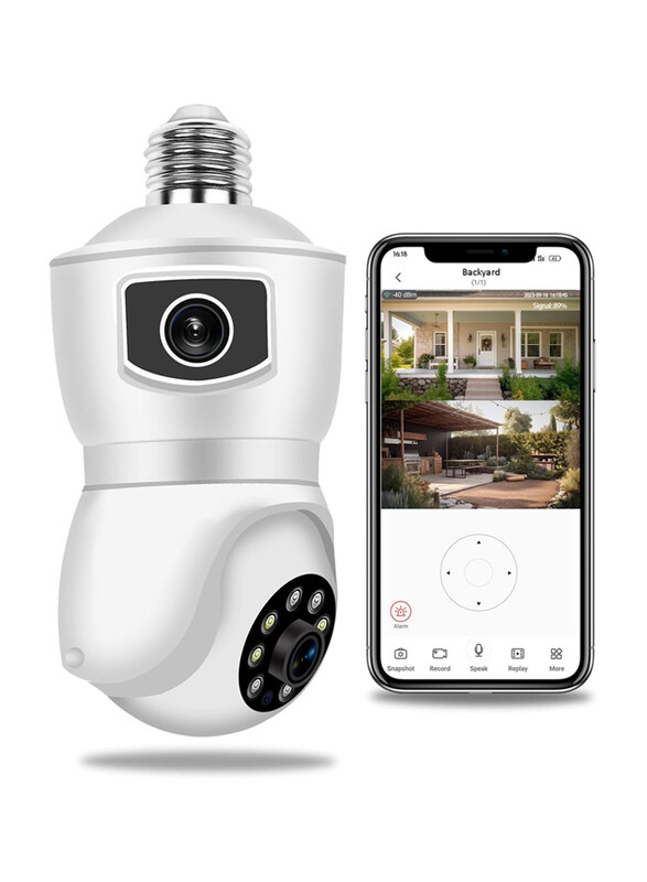 Azonee FHD 1080P Light Bulb Dual Lens 360° Wi-Fi Home Security Camera with Colour Night Vision, Motion Tracking, Audible Alarm, White
Azonee FHD 1080P Light Bulb Dual Lens 360° Wi-Fi Home Security Camera with Colour Night Vision, Motion Tracking, Audible Alarm, White