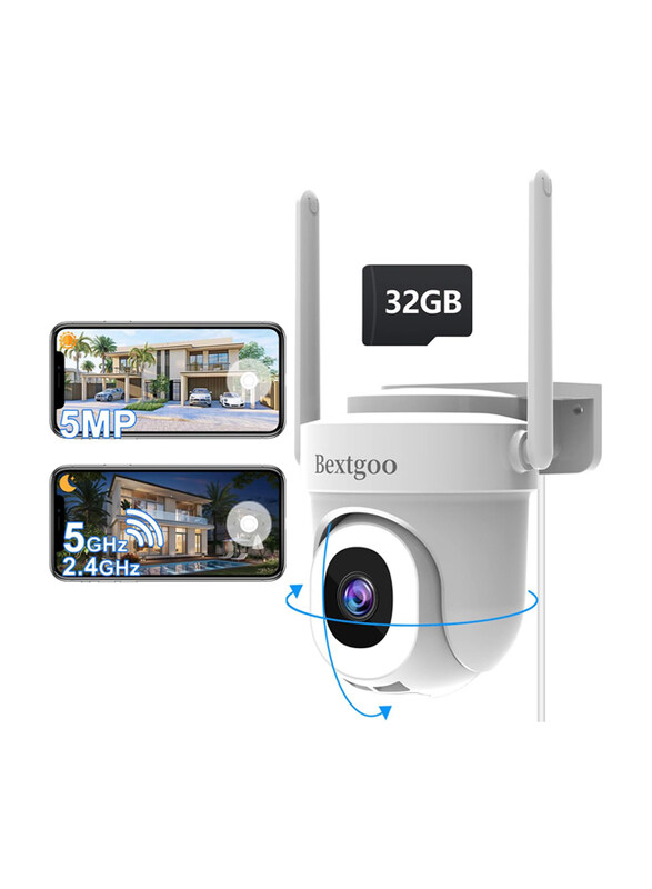 Bextgoo 3K 5MP 360° Motion Tracking Outdoor Security Camera with 32GB TF Card & 2-Way Audio, White
Bextgoo 3K 5MP 360° Motion Tracking Outdoor Security Camera with 32GB TF Card & 2-Way Audio, White
