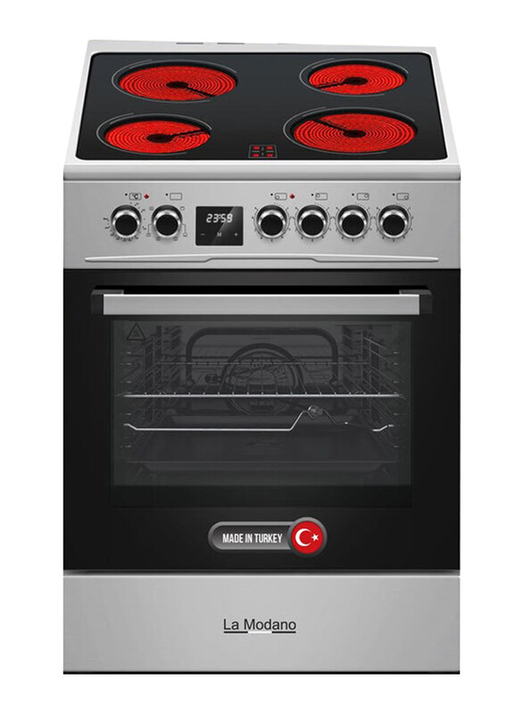 La Modano 60x60 cm Vitroceramic Electric Cooker, 4 Highlight Ceramic Heaters, Free-Standing Oven, Touch Timer, Turbo Fan, Double Glass Door, 8250W, LM
La Modano 60x60 cm Vitroceramic Electric Cooker, 4 Highlight Ceramic Heaters, Free-Standing Oven, Touch Timer, Turbo Fan, Double Glass Door, 8250W, LM