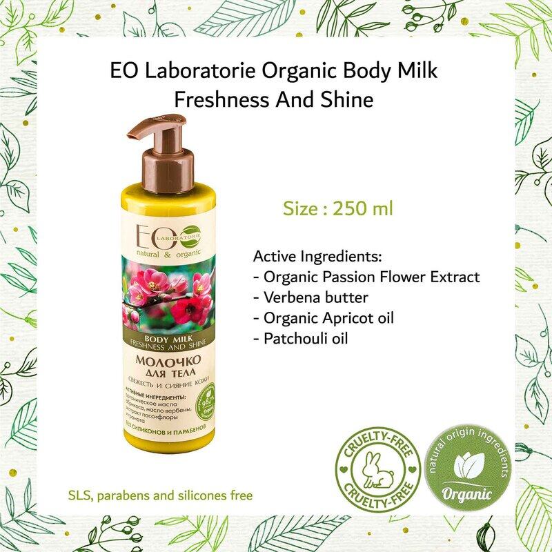EO Laboratorie Organic Body Milk Freshness & Shine with Passion Flower Extract, 250ml
EO Laboratorie Organic Body Milk Freshness & Shine with Passion Flower Extract, 250ml