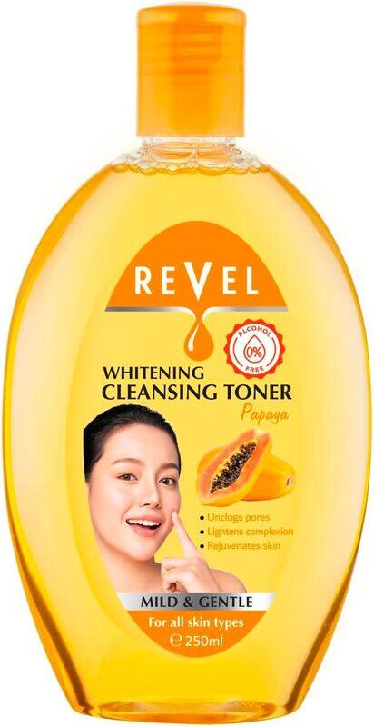 Revel Skin Care Papaya Whitening Cleansing Facial Toner 250ml, Alcohol Free, Unclogs Pores, Lightens Complexion, Skin Purifying, Glow Skin, Daily Use,
Revel Skin Care Papaya Whitening Cleansing Facial Toner 250ml, Alcohol Free, Unclogs Pores, Lightens Complexion, Skin Purifying, Glow Skin, Daily Use,