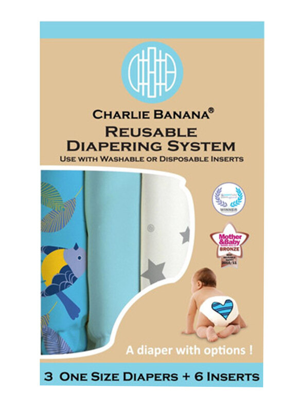 Charlie Banana Twitter II Hybrid AIO Set, with 3 Nappies and 6 Inserts, One Size, 9 Count
Charlie Banana Twitter II Hybrid AIO Set, with 3 Nappies and 6 Inserts, One Size, 9 Count