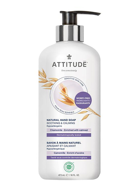Attitude Chamomile Sensitive Skin Hypoallergenic Soothing & Calming Hand Soap, 473ml
Attitude Chamomile Sensitive Skin Hypoallergenic Soothing & Calming Hand Soap, 473ml