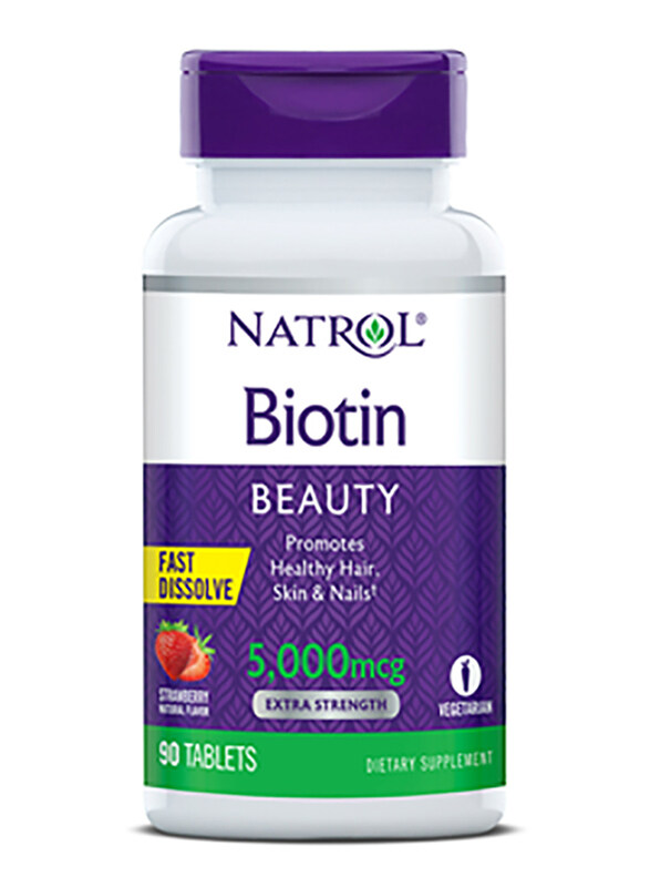 Natrol Biotin Extra Strength Beauty Fast Dissolve Strawberry Supplements, 5000mcg, 90 Tablets
Natrol Biotin Extra Strength Beauty Fast Dissolve Strawberry Supplements, 5000mcg, 90 Tablets
