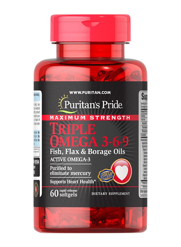 Puritan's Pride Maximum Strength Triple Omega 3-6-9 Dietary Supplement, 60 Softgels
Puritan's Pride Maximum Strength Triple Omega 3-6-9 Dietary Supplement, 60 Softgels