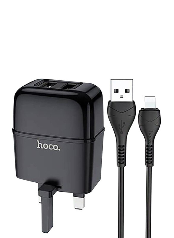 Hoco C77B Highway UK Plug Dual Port Charger, Type-C Cable, 5V-2.4A Output, Black
Hoco C77B Highway UK Plug Dual Port Charger, Type-C Cable, 5V-2.4A Output, Black