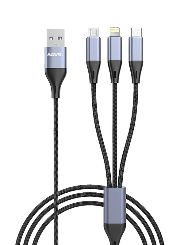 Mowsil 1.2-Meter 3-in-1 5A Fast Braided Nylon Unbreakable USB Phone Charging Cable, USB C to Micro USB to iOS Connector for Phones, Black/Grey
Mowsil 1.2-Meter 3-in-1 5A Fast Braided Nylon Unbreakable USB Phone Charging Cable, USB C to Micro USB to iOS Connector for Phones, Black/Grey