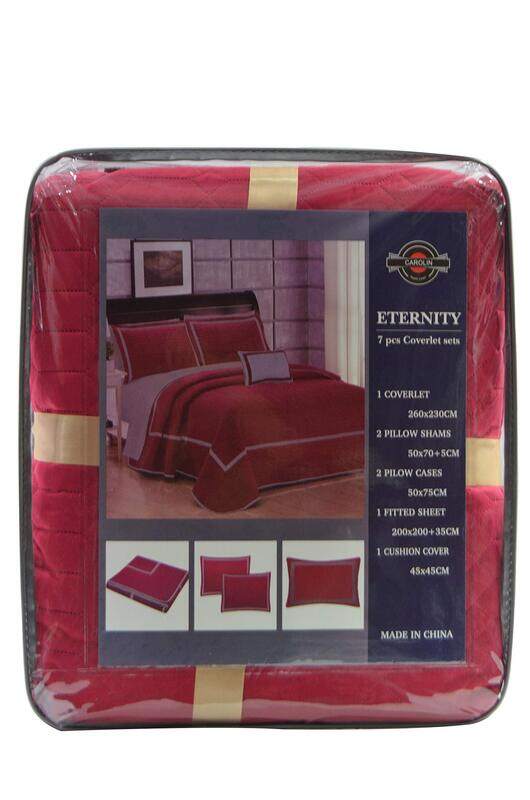 Carolin 7-Piece Eternity Coverlet Set, 1 Coverlet + 1 Fitted sheet + 2 Pillow Cases + 2 Pillow Shams + 1 Cushion, King, Red
Carolin 7-Piece Eternity Coverlet Set, 1 Coverlet + 1 Fitted sheet + 2 Pillow Cases + 2 Pillow Shams + 1 Cushion, King, Red