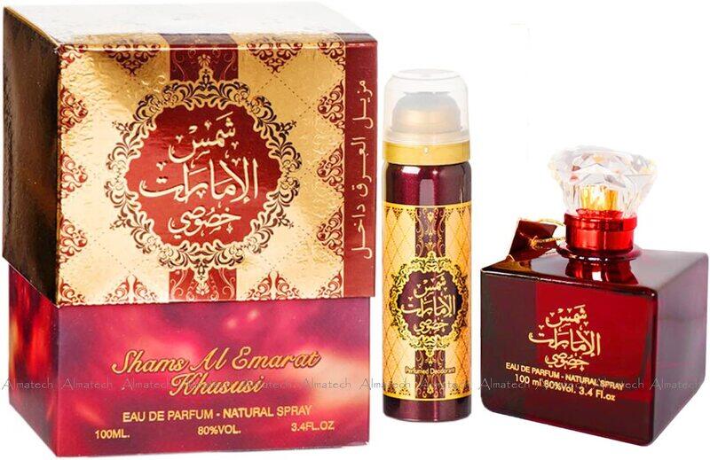 Ard Al Zaafaran 2-Piece Shams Al Emarat Khususi Set Unisex 100ml EDP Perfume, Deodorant
Ard Al Zaafaran 2-Piece Shams Al Emarat Khususi Set Unisex 100ml EDP Perfume, Deodorant