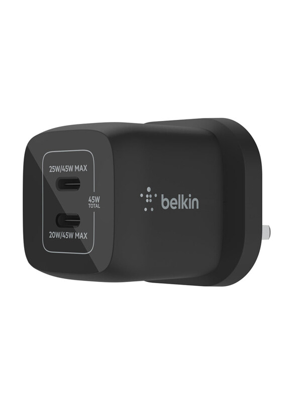 Belkin 45W Fast Charger with GAN Technology PD Wall Charger with PPS, Dual USB-C Ports, Black
Belkin 45W Fast Charger with GAN Technology PD Wall Charger with PPS, Dual USB-C Ports, Black