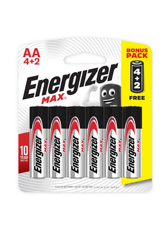 Energizer Max Alkaline Power Seal Technology Aa Batteries, 6 Pieces, Black/Silver