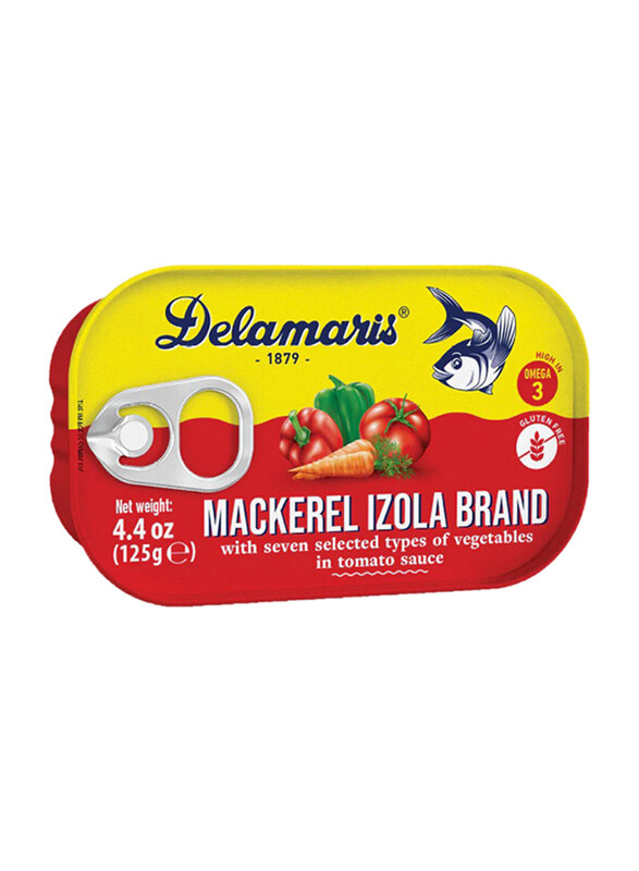 Delamaris Mackerel Izola Brand with Seven Selected Types of Vegetables in Tomato Sauce, 125g
Delamaris Mackerel Izola Brand with Seven Selected Types of Vegetables in Tomato Sauce, 125g