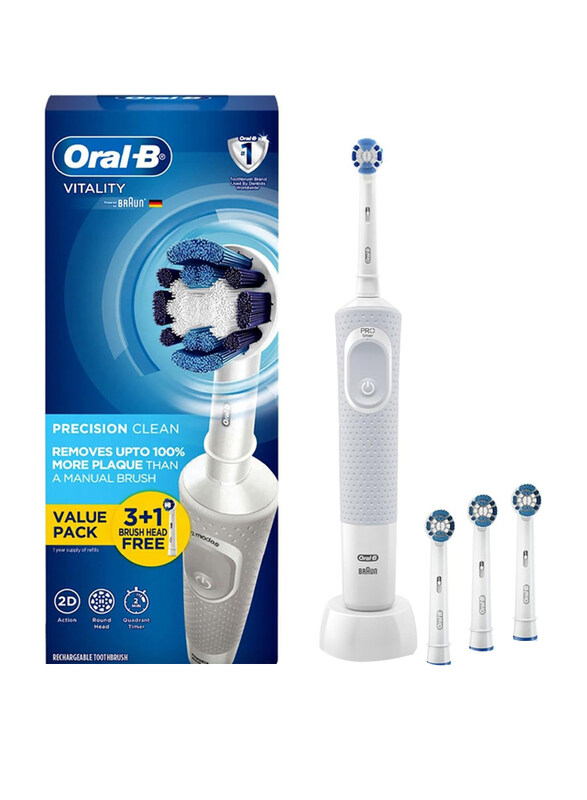 Braun Oral B Vitality Rechargeable Rotating Electric Toothbrush with 4 Brush Heads & 2 Modes, White
Braun Oral B Vitality Rechargeable Rotating Electric Toothbrush with 4 Brush Heads & 2 Modes, White
