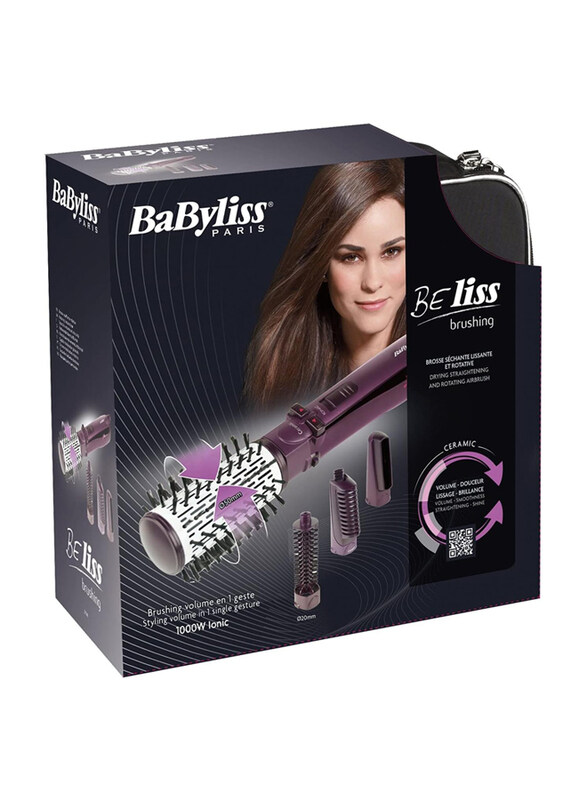 Babyliss Beliss Brushing Rotating Hot Air Stylers Brush with 4 Attachments, 1000W, 2736SDE, Purple
Babyliss Beliss Brushing Rotating Hot Air Stylers Brush with 4 Attachments, 1000W, 2736SDE, Purple