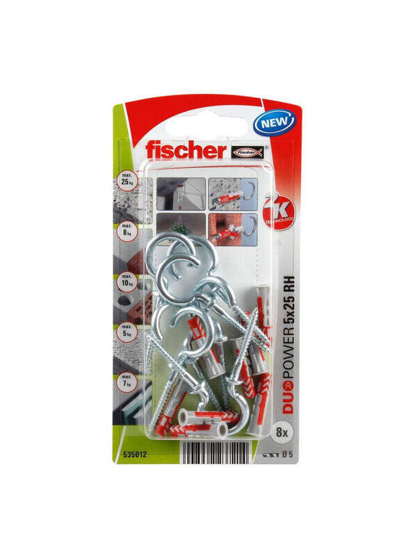 Fischer 8-Piece DuoPower Universal Wall Anchor With Round Hook, 0.5 x 2.5cm, Silver
Fischer 8-Piece DuoPower Universal Wall Anchor With Round Hook, 0.5 x 2.5cm, Silver