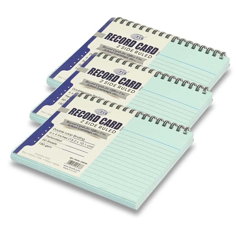 FIS Ruled Record Cards, Size:6"x4" Inches (152x102mm), Double Loop Spiral Binding, Two Sides Single Ruled, 180gsm, Perforated, 50 Sheets Per Pad, Pack
FIS Ruled Record Cards, Size:6"x4" Inches (152x102mm), Double Loop Spiral Binding, Two Sides Single Ruled, 180gsm, Perforated, 50 Sheets Per Pad, Pack
