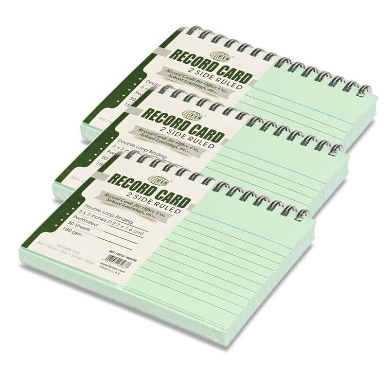 FIS Ruled Record Cards, Size:5"x3" Inches (127x76mm), Double Loop Spiral Binding, Two Sides Single Ruled, 180gsm, Perforated, 50 Sheets Per Pad, Packe
FIS Ruled Record Cards, Size:5"x3" Inches (127x76mm), Double Loop Spiral Binding, Two Sides Single Ruled, 180gsm, Perforated, 50 Sheets Per Pad, Packe