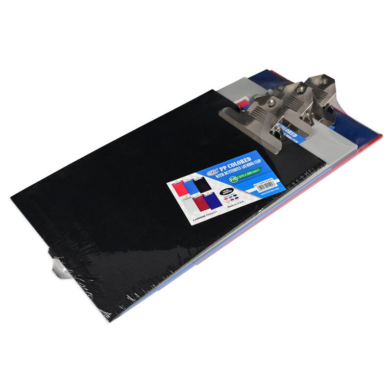 FIS PP Colored Clipboard with Butterfly, Jumbo Clip, Foolscap Size(210x330mm), Set of 6 Pieces, Assorted Color-FSCBPPJCFSASST
FIS PP Colored Clipboard with Butterfly, Jumbo Clip, Foolscap Size(210x330mm), Set of 6 Pieces, Assorted Color-FSCBPPJCFSASST