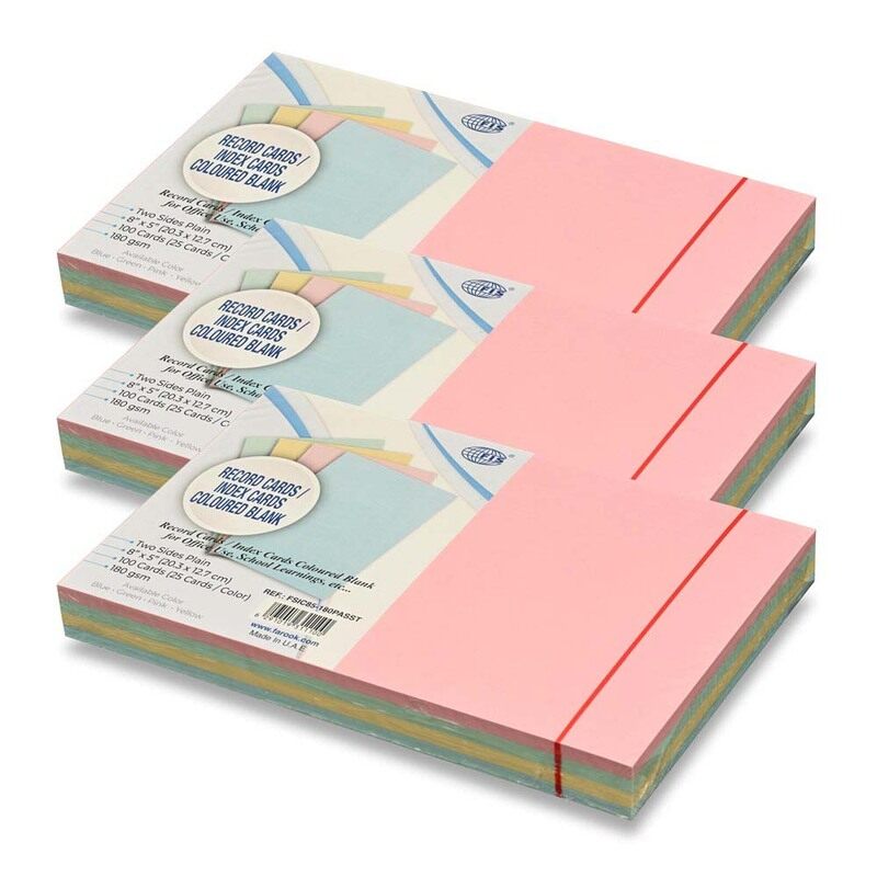 FIS Record Cards or Index Cards, Size:8"x5" Inches (203x127mm), Two Sides Plain No Ruled, 180gsm, 100 Sheets Per Packet, 4 Assorted Colors,Packet of 3
FIS Record Cards or Index Cards, Size:8"x5" Inches (203x127mm), Two Sides Plain No Ruled, 180gsm, 100 Sheets Per Packet, 4 Assorted Colors,Packet of 3