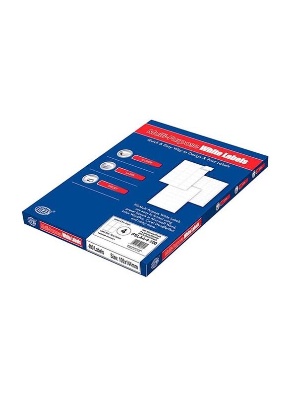 FIS Multipurpose Laser Labels, 105 X 144 mm, 4 Stickers x 100 Sheets, A4 Size, White
FIS Multipurpose Laser Labels, 105 X 144 mm, 4 Stickers x 100 Sheets, A4 Size, White