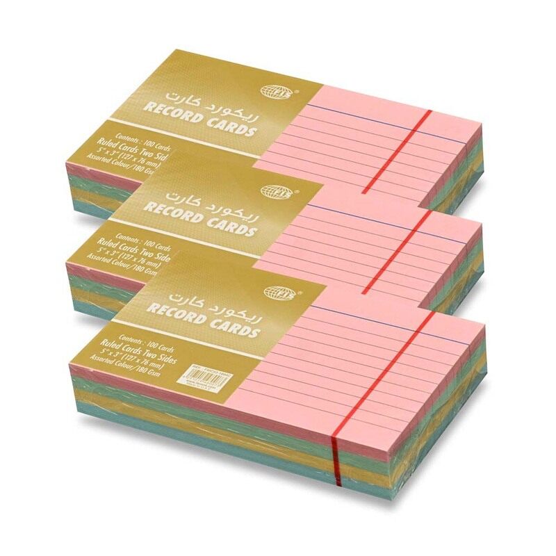 FIS Ruled Record Cards or Index Cards, Size:5"x3" Inches (127x76mm), Two Sides Single Ruled, 180gsm, 100 Sheets Per Packet, 4 Assorted Colors, Packet
FIS Ruled Record Cards or Index Cards, Size:5"x3" Inches (127x76mm), Two Sides Single Ruled, 180gsm, 100 Sheets Per Packet, 4 Assorted Colors, Packet