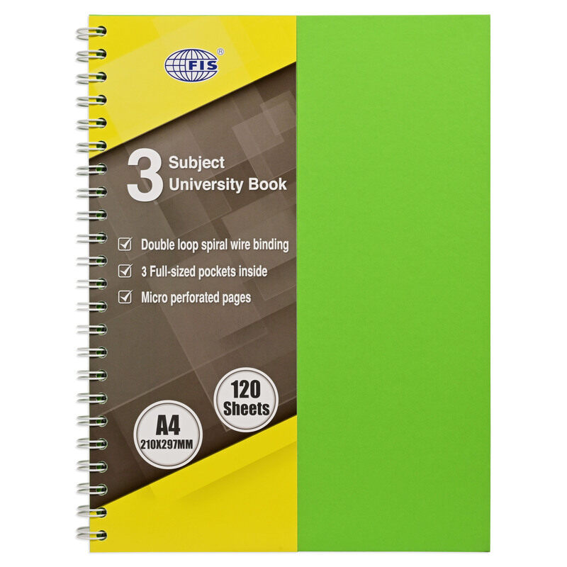 FIS University Book, Spiral Neon Hard Cover, Single Ruled with Border, 3 Subject, A4 Size (210x297mm), 120 Sheets, Parrot Color- FSUB3S230
FIS University Book, Spiral Neon Hard Cover, Single Ruled with Border, 3 Subject, A4 Size (210x297mm), 120 Sheets, Parrot Color- FSUB3S230