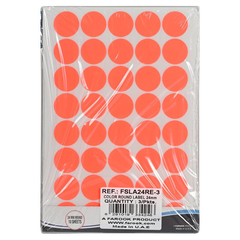 FIS Color Round Label, 15mm Sticker Size, A5(148x210mm) Sheet Size, 96 Labels, 10 Sheets Per Pack, Pack of 3, Color Fluorescent Orange - FSLA15OR-3
FIS Color Round Label, 15mm Sticker Size, A5(148x210mm) Sheet Size, 96 Labels, 10 Sheets Per Pack, Pack of 3, Color Fluorescent Orange - FSLA15OR-3