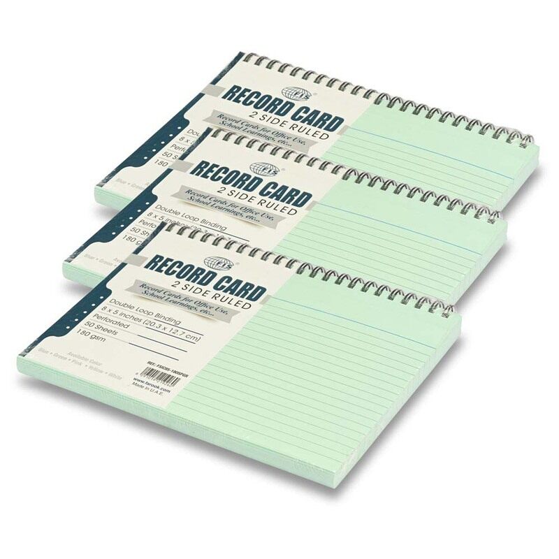 FIS Ruled Record Cards Size:8"x5" Inches (203x127mm), Double Loop Spiral Binding, Two Sides Single Ruled, 180gsm, Perforated, 50 Sheets Per Pad, Packe
FIS Ruled Record Cards Size:8"x5" Inches (203x127mm), Double Loop Spiral Binding, Two Sides Single Ruled, 180gsm, Perforated, 50 Sheets Per Pad, Packe