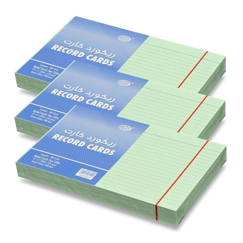 FIS Ruled Record Cards or Index Cards, Size:8"x5" Inches (203x127mm), Two Sides Single Ruled, 180gsm, 100 Sheets Per Packet,Packet of 3 Pieces, Green
FIS Ruled Record Cards or Index Cards, Size:8"x5" Inches (203x127mm), Two Sides Single Ruled, 180gsm, 100 Sheets Per Packet,Packet of 3 Pieces, Green
