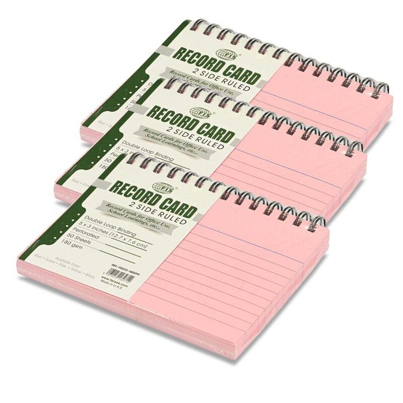 FIS Ruled Record Cards, Size:5"x3" Inches (127x76mm), Double Loop Spiral Binding, Two Sides Single Ruled, 180gsm, Perforated, 50 Sheets Per Pad, Packe
FIS Ruled Record Cards, Size:5"x3" Inches (127x76mm), Double Loop Spiral Binding, Two Sides Single Ruled, 180gsm, Perforated, 50 Sheets Per Pad, Packe