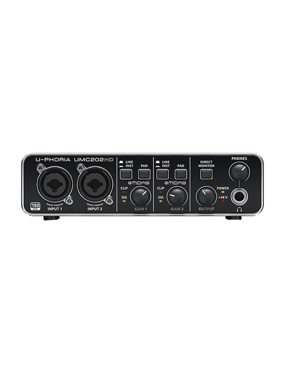 Behringer U-PHORIA Audiophile 2x2, 24-Bit/192 kHz USB Audio Interface with Midas Mic Preamplifiers, UMC202HD, Black
Behringer U-PHORIA Audiophile 2x2, 24-Bit/192 kHz USB Audio Interface with Midas Mic Preamplifiers, UMC202HD, Black