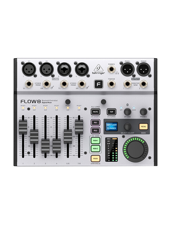 Behringer 8-Input Digital Mixer with Bluetooth Audio and App Control, FLOW 8, Silver
Behringer 8-Input Digital Mixer with Bluetooth Audio and App Control, FLOW 8, Silver