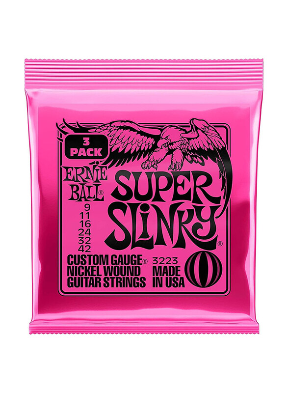 Ernie Ball Ernieball Super Slinky Nickel Wound Electric Guitar Strings, 3 Pack, 9-42 Gauge, P03223, Pink/Black
Ernie Ball Ernieball Super Slinky Nickel Wound Electric Guitar Strings, 3 Pack, 9-42 Gauge, P03223, Pink/Black