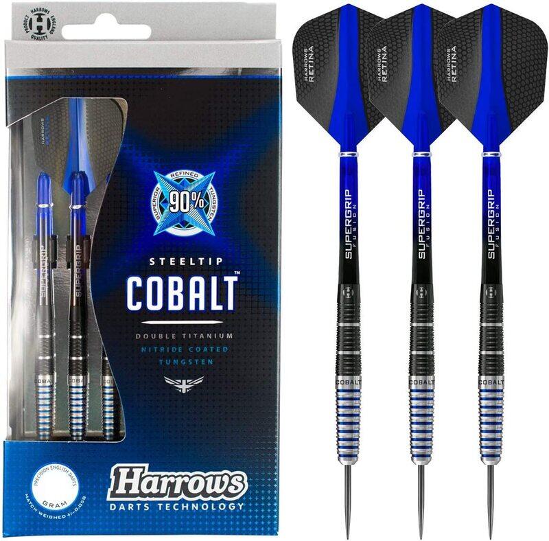 Harrows 3-Piece Cobalt Retina 90% Tungsten Steel Tip Dart Set, BD807, 22gm, Blue/Black
Harrows 3-Piece Cobalt Retina 90% Tungsten Steel Tip Dart Set, BD807, 22gm, Blue/Black
