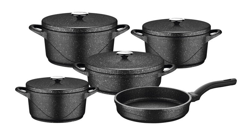 OZO WAVE- DIE CAST OVEN SAFE GRANITE COOKWARE 9PCS SET -MADE IN TURKEY -BLACK COLOR
OZO WAVE- DIE CAST OVEN SAFE GRANITE COOKWARE 9PCS SET -MADE IN TURKEY -BLACK COLOR