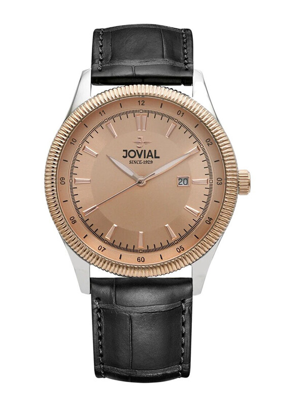 Jovial Analog Watch for Men with Leather Band, Water Resistant, 5222GALQ15E, Black-Rose Gold
Jovial Analog Watch for Men with Leather Band, Water Resistant, 5222GALQ15E, Black-Rose Gold