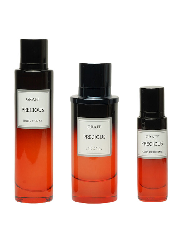 Graff 3-Piece Precious Gift Set Unisex, 80ml Body Spray, 100ml Body Spray, 30ml Hair Mist
Graff 3-Piece Precious Gift Set Unisex, 80ml Body Spray, 100ml Body Spray, 30ml Hair Mist