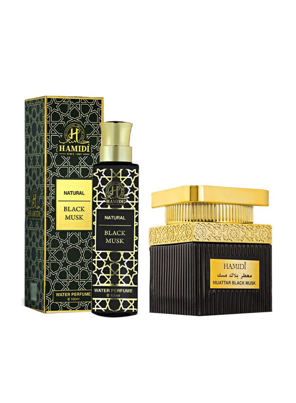 Hamidi 2-Piece Luxurious Natural Black Musk Arabic Fragrance Gift Set Unisex, 100ml Water Perfume, 50gm Bakhoor Muattar
Hamidi 2-Piece Luxurious Natural Black Musk Arabic Fragrance Gift Set Unisex, 100ml Water Perfume, 50gm Bakhoor Muattar