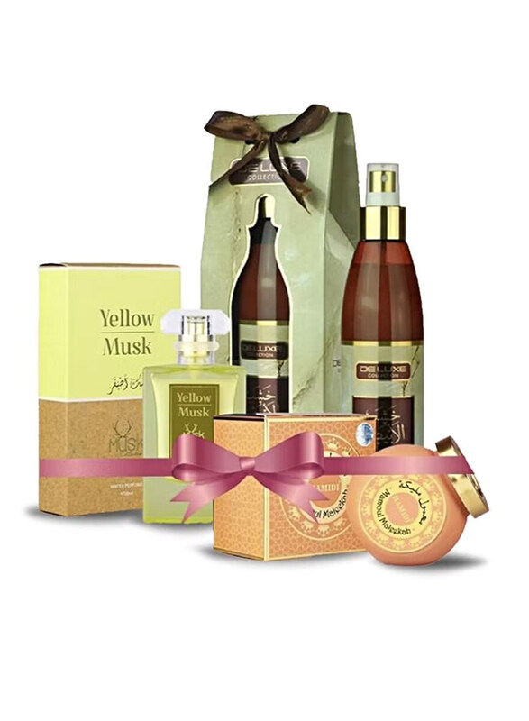 Hamidi 3-Piece Yellow Musk Ultimate Gift Set, 250ml Air/Fabric Freshener + 30ml Water Unisex Perfume + 55g Mamoul Incense
Hamidi 3-Piece Yellow Musk Ultimate Gift Set, 250ml Air/Fabric Freshener + 30ml Water Unisex Perfume + 55g Mamoul Incense