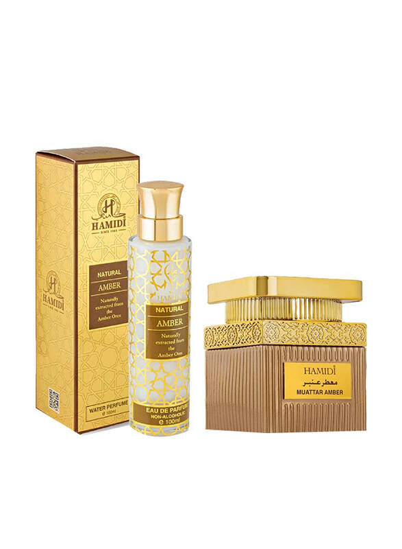 Hamidi 2-Piece Luxurious Natural Amber Arabic Fragrance Gift Set Unisex, 100ml Water Perfume, 50gm Bakhoor Muattar
Hamidi 2-Piece Luxurious Natural Amber Arabic Fragrance Gift Set Unisex, 100ml Water Perfume, 50gm Bakhoor Muattar