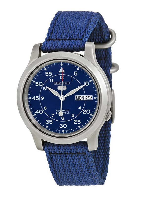 Seiko 5 Automatic Analog Watch for Men with Nylon Band, Water Resistant, SNK807K2, Blue
Seiko 5 Automatic Analog Watch for Men with Nylon Band, Water Resistant, SNK807K2, Blue
