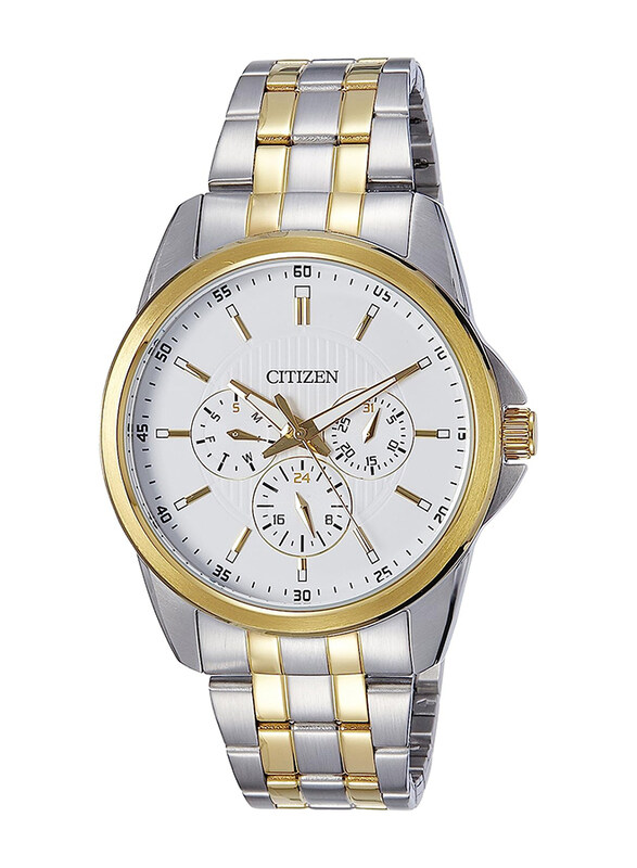 Citizen Analog Quartz Watch for Men with Stainless Steel Band, Water Resistant, AG8344-57A, Silver-Gold/White
Citizen Analog Quartz Watch for Men with Stainless Steel Band, Water Resistant, AG8344-57A, Silver-Gold/White