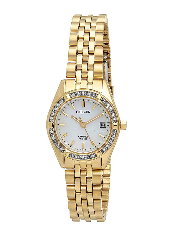 Citizen Analog Watch with Date Display for Women with Stainless Steel Band, Water Resistant, EU6062-50D, Gold-White
Citizen Analog Watch with Date Display for Women with Stainless Steel Band, Water Resistant, EU6062-50D, Gold-White