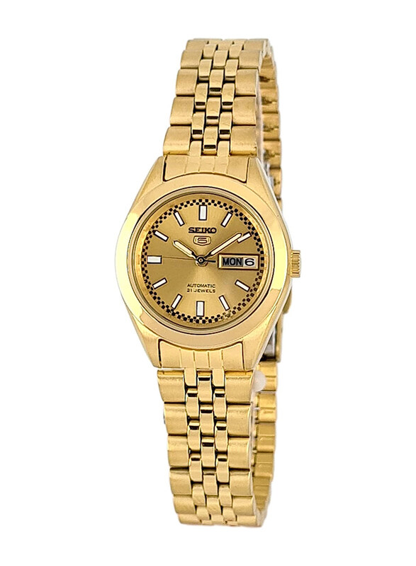 Seiko 5 Automatic 21 Jewels Analog Watch for Women's with Stainless Steel Band, Water Resistance, SYMF62J1, Gold
Seiko 5 Automatic 21 Jewels Analog Watch for Women's with Stainless Steel Band, Water Resistance, SYMF62J1, Gold