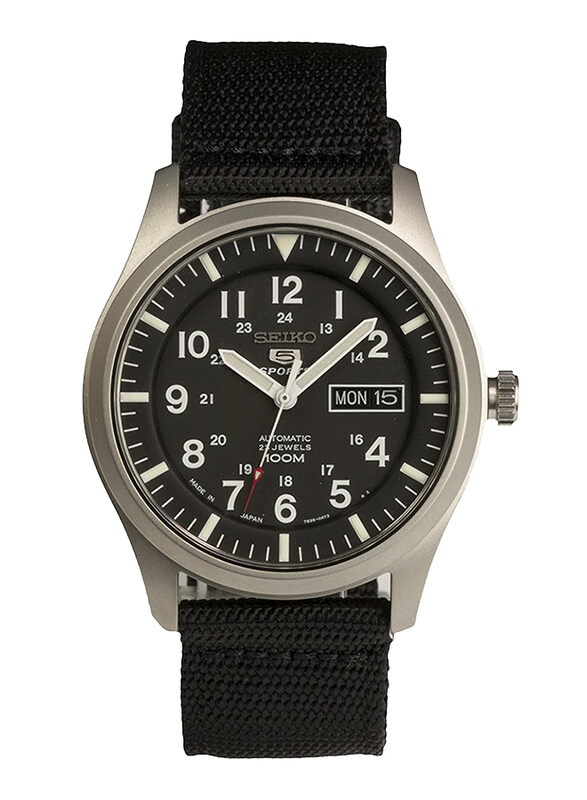 Seiko 5 Sports Automatic Analog Watch for Men with Nylon Band, Water Resistant, SNZG15J1, Black
Seiko 5 Sports Automatic Analog Watch for Men with Nylon Band, Water Resistant, SNZG15J1, Black