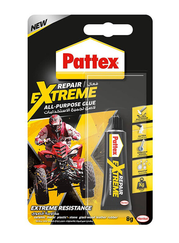 Pattex 8gm Strong All Purpose Adhesive Repair Extreme For Repairs With Flexible Bond Easy To Use Instant Super Glue, Black
Pattex 8gm Strong All Purpose Adhesive Repair Extreme For Repairs With Flexible Bond Easy To Use Instant Super Glue, Black
