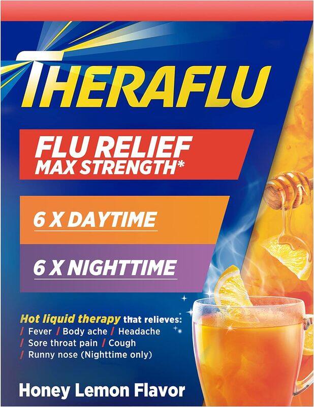 Theraflu Multi-Symptom Severe Cold and Theraflu Nighttime Severe Cold and Cough Hot Liquid Powder Combo Pack 12 count Box (Expiry -12/31/2024)
Theraflu Multi-Symptom Severe Cold and Theraflu Nighttime Severe Cold and Cough Hot Liquid Powder Combo Pack 12 count Box (Expiry -12/31/2024)