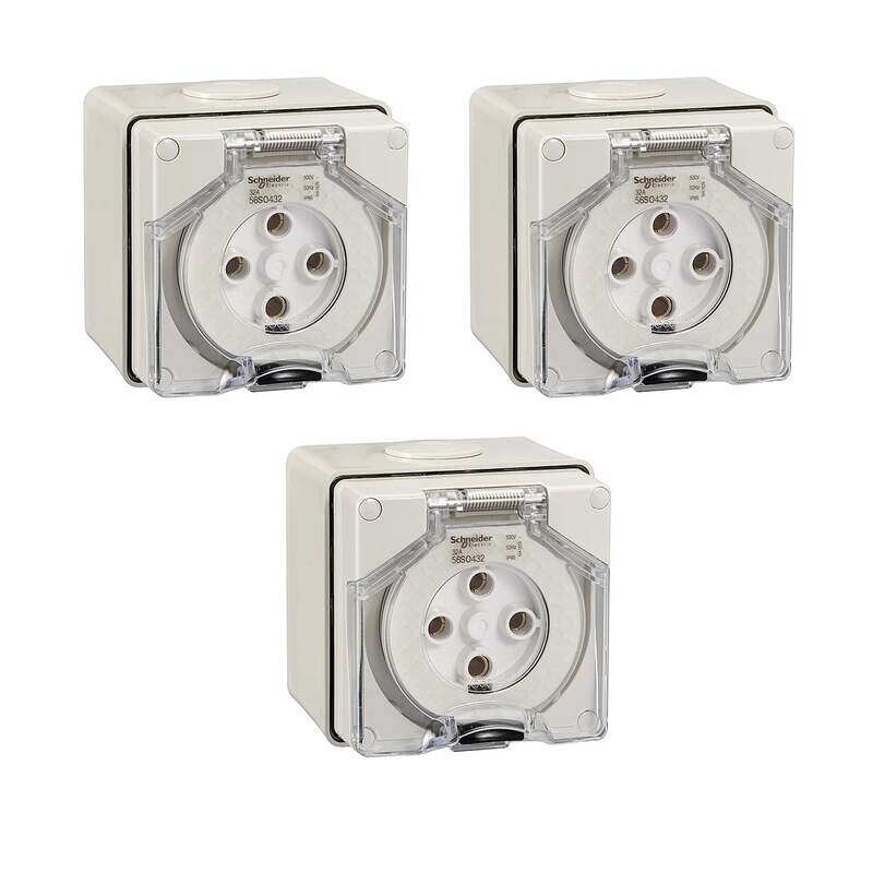 Schneider Electric WPS Socket,Outlet, 50A, 500V, 3,Phase, 5,Pole, Round Pin, IP66 , S56SO450GY , Pack of 3
Schneider Electric WPS Socket,Outlet, 50A, 500V, 3,Phase, 5,Pole, Round Pin, IP66 , S56SO450GY , Pack of 3